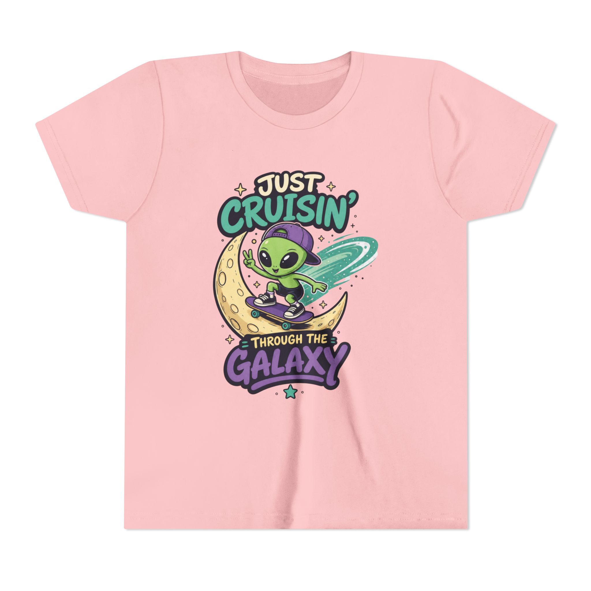 Youth Tee — “Just Cruisin' Through the Galaxy” Alien Skateboarding Space Shirt - Image 13