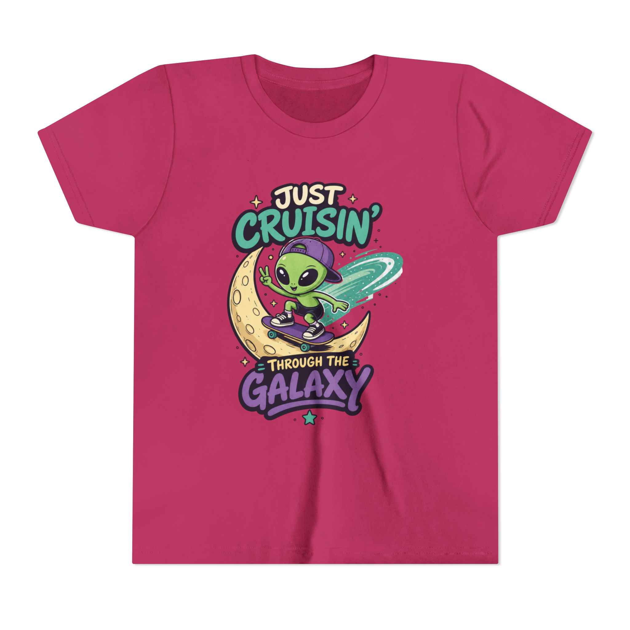 Youth Tee — “Just Cruisin' Through the Galaxy” Alien Skateboarding Space Shirt - Image 11