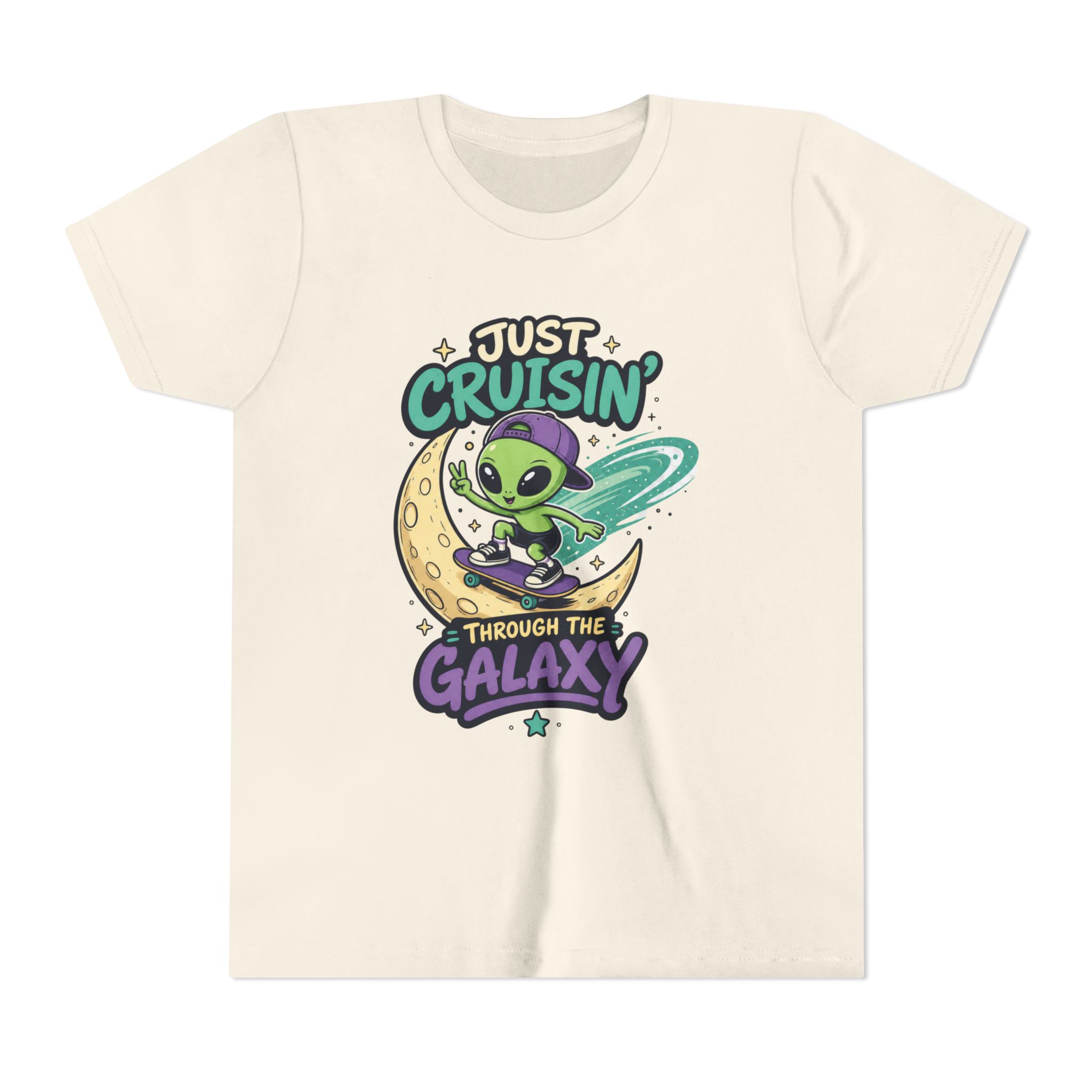 Youth Tee — “Just Cruisin' Through the Galaxy” Alien Skateboarding Space Shirt - Image 7