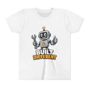 Youth Tee — 'Built Different' Robot Graphic