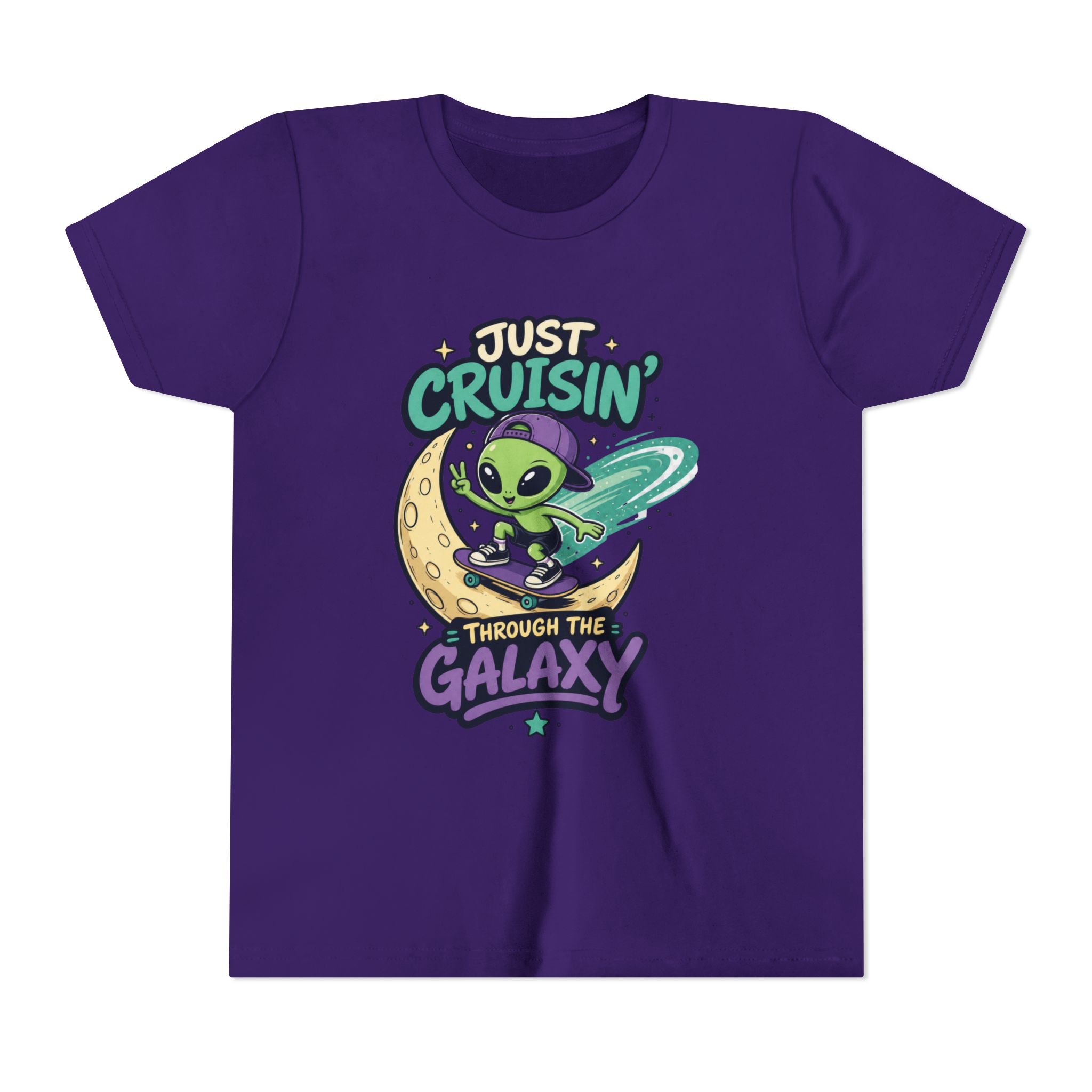 Youth Tee — “Just Cruisin' Through the Galaxy” Alien Skateboarding Space Shirt - Image 9