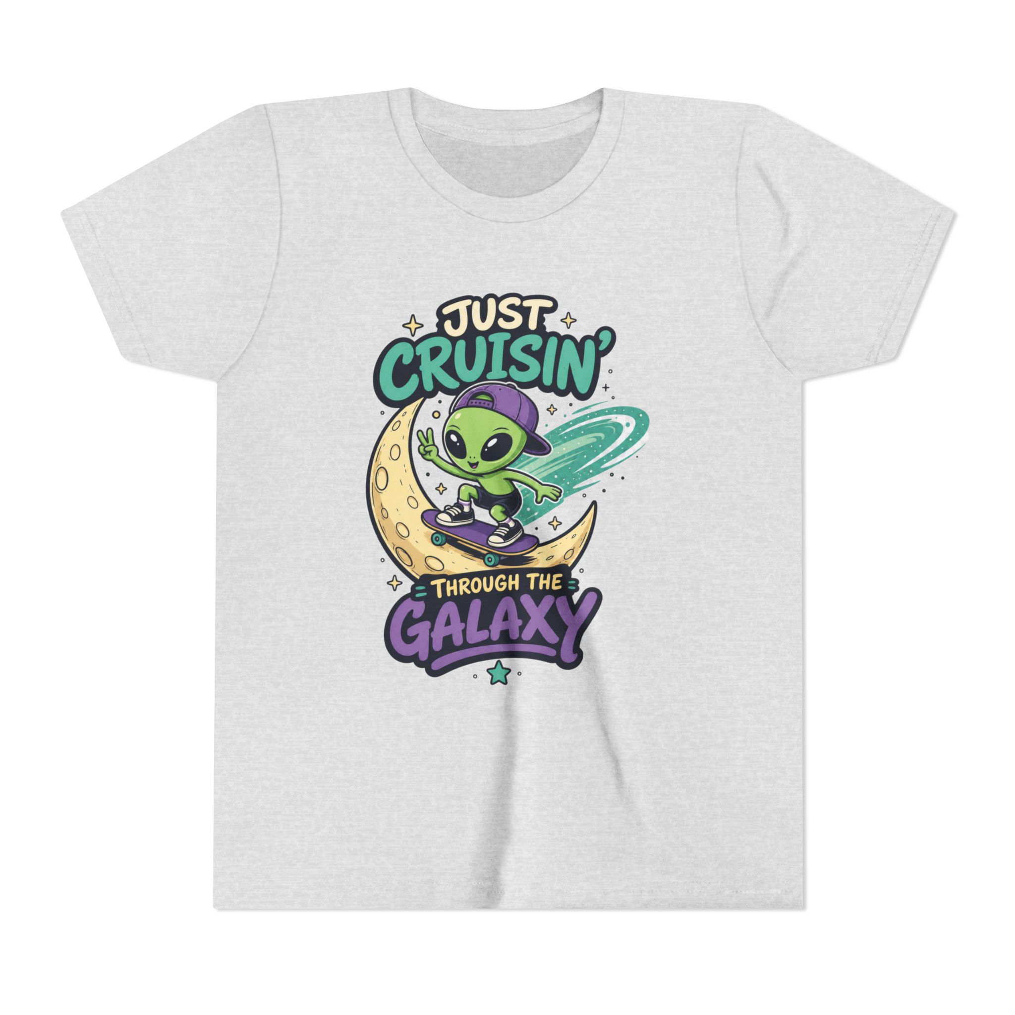 Youth Tee — “Just Cruisin' Through the Galaxy” Alien Skateboarding Space Shirt - Image 3