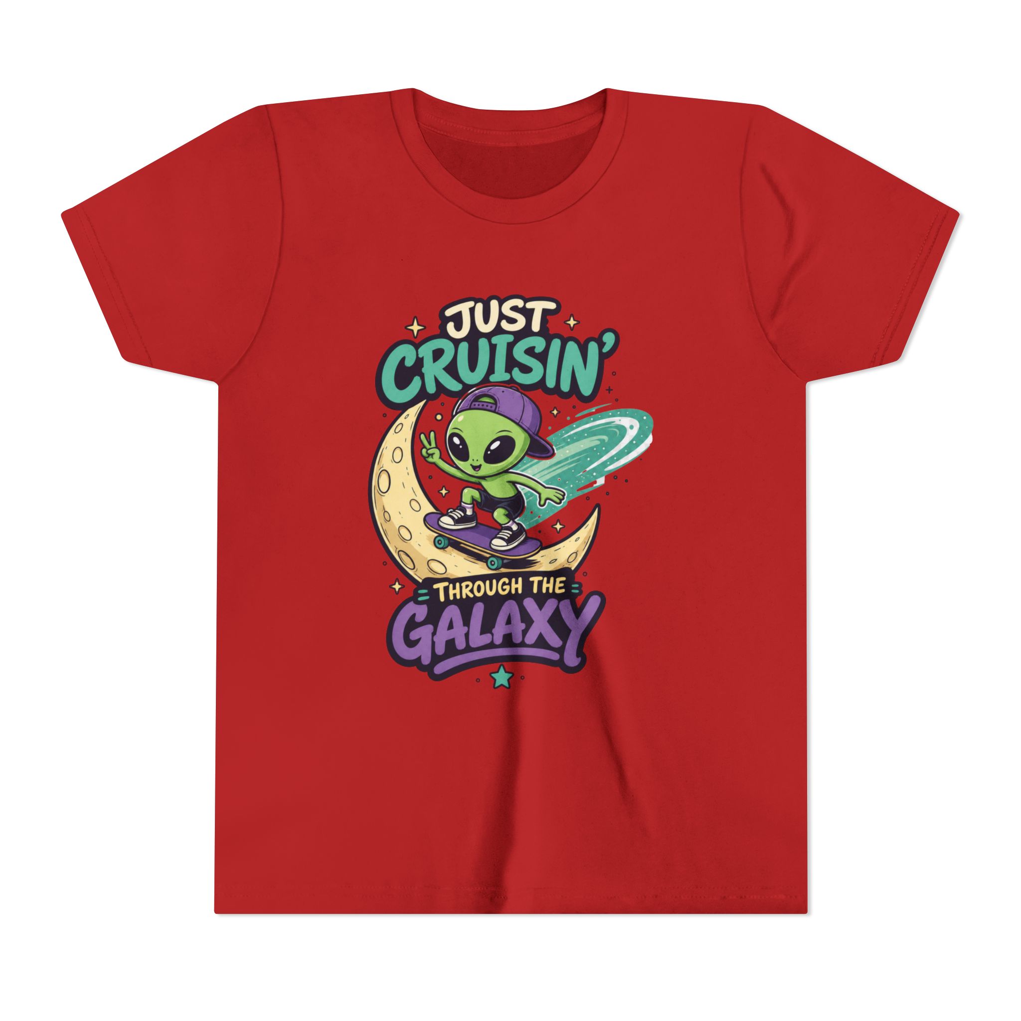 Youth Tee — “Just Cruisin' Through the Galaxy” Alien Skateboarding Space Shirt - Image 15